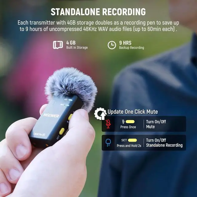 Alt view image 6 of 7 - CM28 PRO Wireless Lavalier Lapel Microphone System with Charging Case 48KHz 16 Bit Uncompressed Audio Noise Canceling 4GB Storage 9Hrs Recording Compatible with iPhone iPad Android Camera PC