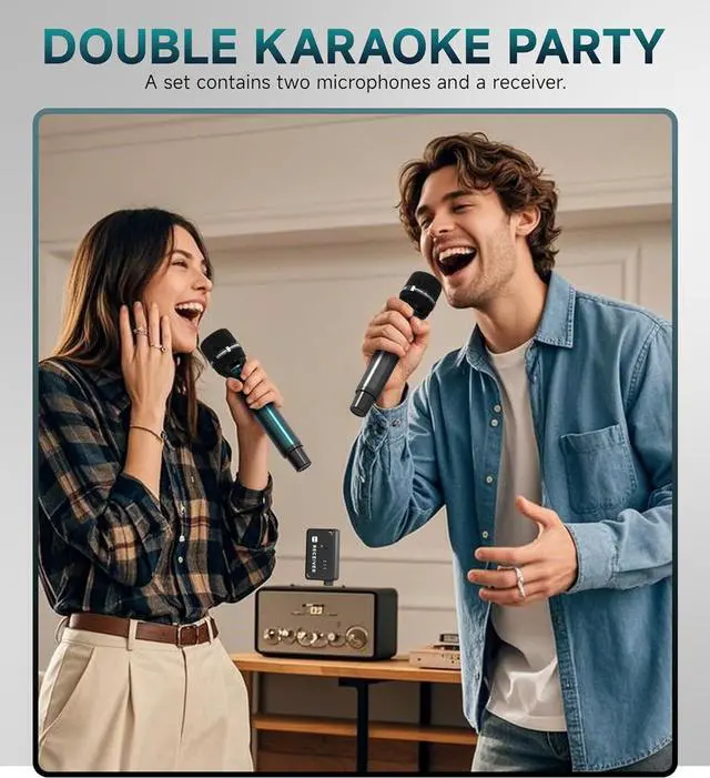 Alt view image 7 of 7 - Wireless Microphones, Professional UHF Dual Wireless Microphone with 240 ft Effective Range, 3ms Transmission Rate, Studio Grade Sound Pick Up Mic Head, Metal Body, Microphone for Singing, Speech