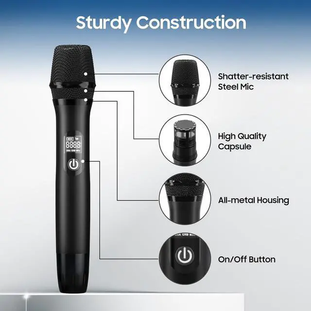 Alt view image 4 of 7 - Wireless Microphone System, UHF Professional Metal Dynamic Handheld Wireless Microphone, Karaoke Microphone, Suitable for Home KTV, conferences, speeches, Churches, DJs, Weddings, 200 feet (Black)