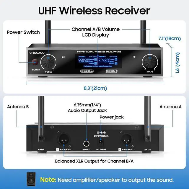 Alt view image 6 of 7 - Wireless Microphone System, UHF Professional Metal Dynamic Handheld Wireless Microphone, Karaoke Microphone, Suitable for Home KTV, conferences, speeches, Churches, DJs, Weddings, 200 feet (Black)