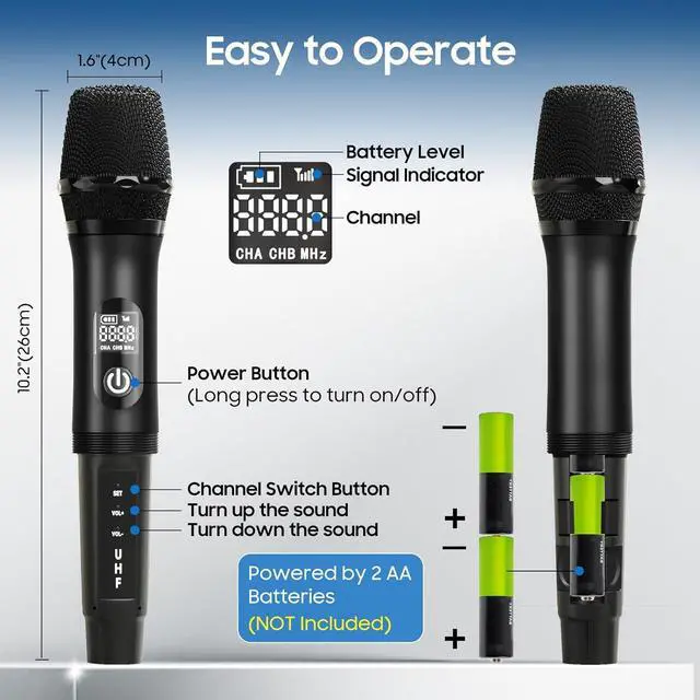 Alt view image 7 of 7 - Wireless Microphone System, UHF Professional Metal Dynamic Handheld Wireless Microphone, Karaoke Microphone, Suitable for Home KTV, conferences, speeches, Churches, DJs, Weddings, 200 feet (Black)