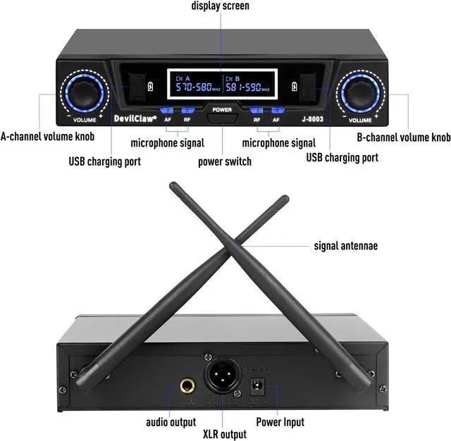 Alt view image 2 of 7 - Wireless Microphone System, Metal Dual Wireless Lavalier & Headset Mic, 2x10 Frequencies, Wireless Microphone System for Home Karaoke, Meeting, Party, Church, 262ft Range (2 Bodypack)
