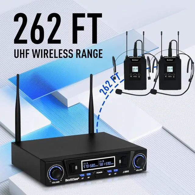 Alt view image 3 of 7 - Wireless Microphone System, Metal Dual Wireless Lavalier & Headset Mic, 2x10 Frequencies, Wireless Microphone System for Home Karaoke, Meeting, Party, Church, 262ft Range (2 Bodypack)