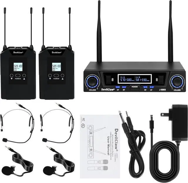 Alt view image 7 of 7 - Wireless Microphone System, Metal Dual Wireless Lavalier & Headset Mic, 2x10 Frequencies, Wireless Microphone System for Home Karaoke, Meeting, Party, Church, 262ft Range (2 Bodypack)