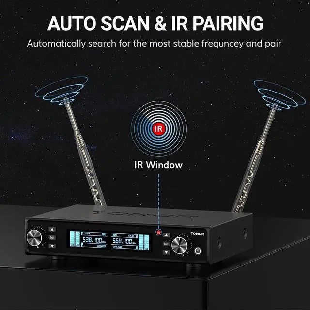 Alt view image 2 of 7 - Wireless Microphone System, Auto Scan & Pair UHF Rechargeable Karaoke Mic, 2x100 Professional Dynamic Cordless Mic for Singing Church Wedding DJ with Adjustable Volume, Quick Mute 262ft TW550