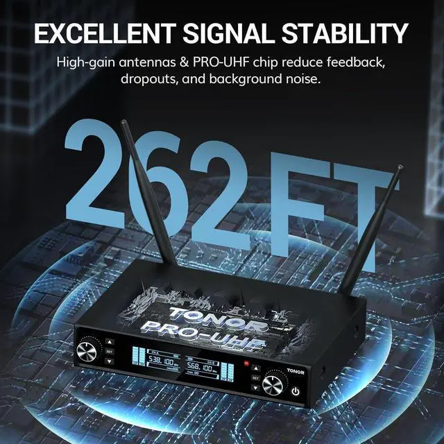 Alt view image 3 of 7 - Wireless Microphone System, Auto Scan & Pair UHF Rechargeable Karaoke Mic, 2x100 Professional Dynamic Cordless Mic for Singing Church Wedding DJ with Adjustable Volume, Quick Mute 262ft TW550