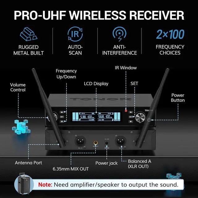 Alt view image 5 of 7 - Wireless Microphone System, Auto Scan & Pair UHF Rechargeable Karaoke Mic, 2x100 Professional Dynamic Cordless Mic for Singing Church Wedding DJ with Adjustable Volume, Quick Mute 262ft TW550