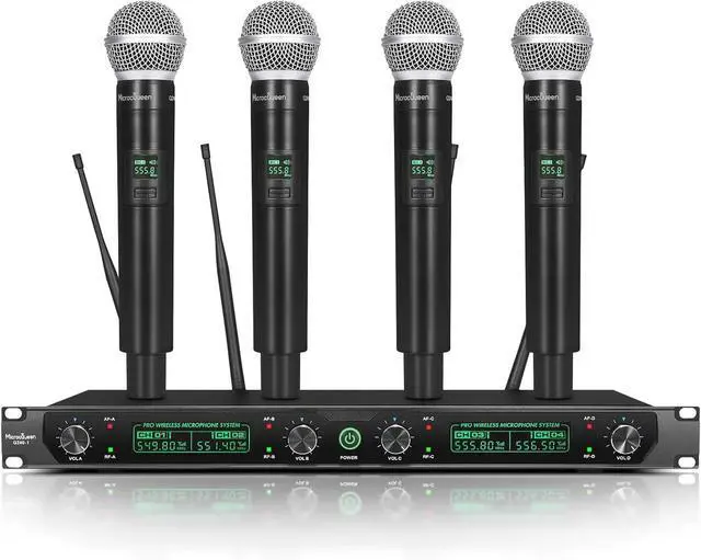 Main image of Wireless Microphone System, 4-Channel UHF Professional Mic, Automatically Pair Metal Cordless Mic with 4 Metal Handheld Microphones, 400ft Range, for Singing, Karaoke, Party