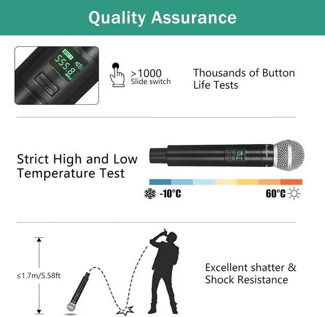 Alt view image 6 of 7 - Wireless Microphone System, 4-Channel UHF Professional Mic, Automatically Pair Metal Cordless Mic with 4 Metal Handheld Microphones, 400ft Range, for Singing, Karaoke, Party