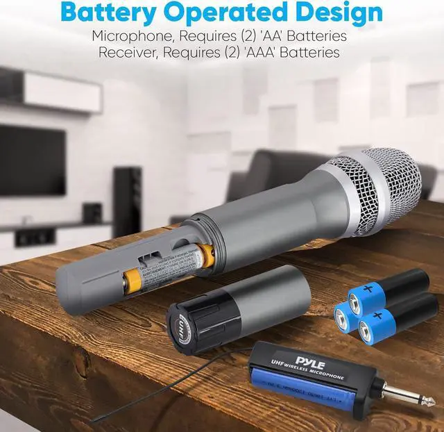 Alt view image 4 of 6 - UHF Wireless Microphone System Kit - Dual Professional Battery Operated Handheld Dynamic Unidirectional Cordless Microphone Transmitter Set w/Adapter Receiver - PA Karaoke DJ Party PDWMU214,Black