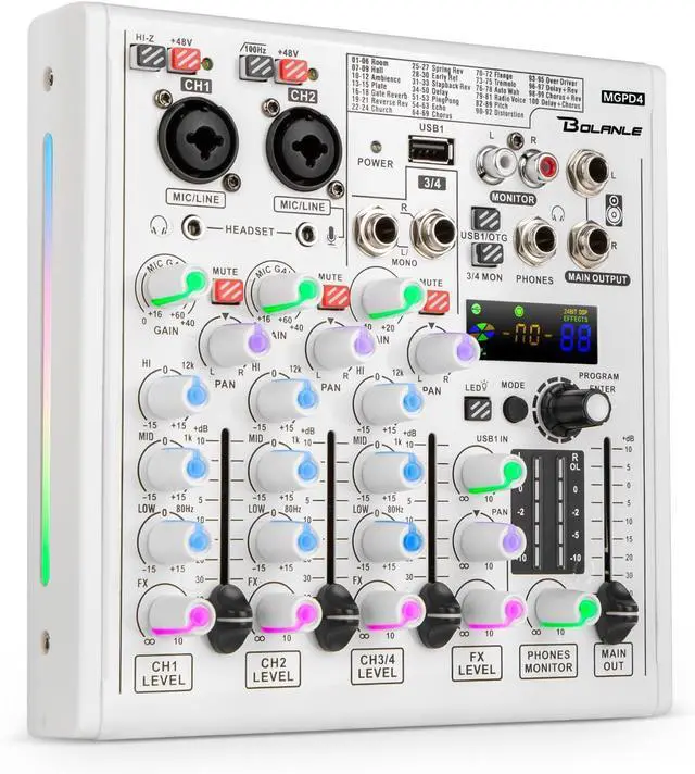 Main image of 4-channel Mixer Professional Audio Mixer with Built-in Sound Card and Recording Function, USB Audio Interface/Bluetooth, Suitable for Podcasting, Karaoke, Studio