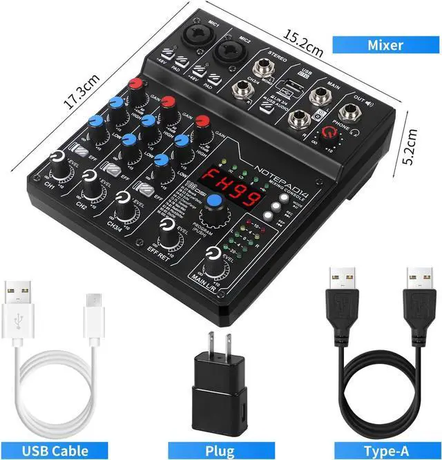Alt view image 6 of 7 - 4 Channel Audio Mixer with 99 Sound Effects for PC,BT DJ Mixer Portable Sound Mixing Console with USB Recording Input for Live Streaming,Podcasting,DJ Show,Wedding
