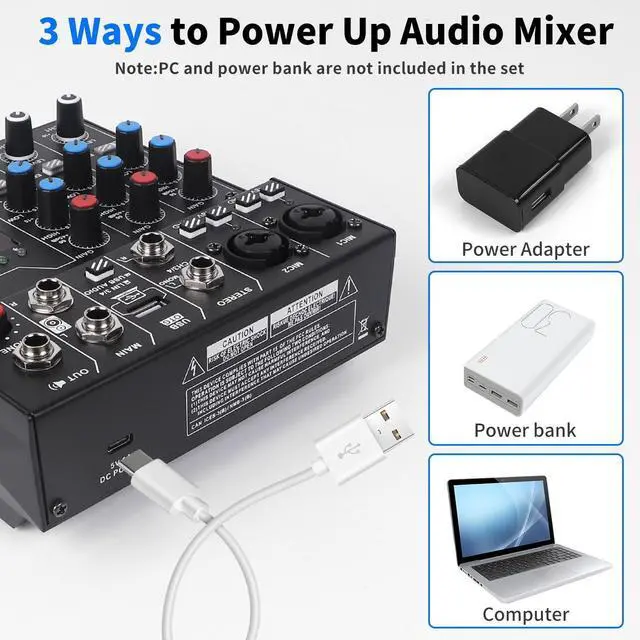 Alt view image 7 of 7 - 4 Channel Audio Mixer with 99 Sound Effects for PC,BT DJ Mixer Portable Sound Mixing Console with USB Recording Input for Live Streaming,Podcasting,DJ Show,Wedding