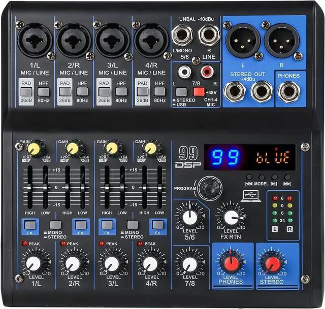 Main image of Dj Mixers 8 Channel Audio Mixer Sound Board with Bluetooth, Usb Audio Interface with Sound Card Recording and 48V Phantom Power Sounds Mixer Board with 99 DSP FX Reverb Delay Effect for Streaming