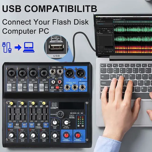 Alt view image 5 of 7 - Dj Mixers 8 Channel Audio Mixer Sound Board with Bluetooth, Usb Audio Interface with Sound Card Recording and 48V Phantom Power Sounds Mixer Board with 99 DSP FX Reverb Delay Effect for Streaming