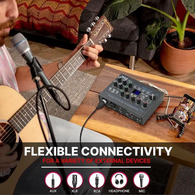 Alt view image 5 of 7 - USB Audio Interface - MIC/LINE - Guitar - AUX Stereo & RCA Inputs - Preset 24 Digital Effects - Phantom Power - Phone/Stereo/Monitor/Headphone Outputs - For Computer Playing & Recording - PMUX9