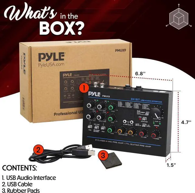 Alt view image 7 of 7 - USB Audio Interface - MIC/LINE - Guitar - AUX Stereo & RCA Inputs - Preset 24 Digital Effects - Phantom Power - Phone/Stereo/Monitor/Headphone Outputs - For Computer Playing & Recording - PMUX9