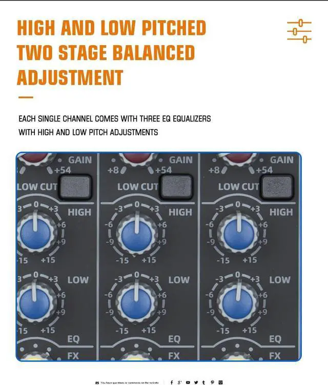 Alt view image 4 of 7 - A-Series Professional Mixer for Recording DJ Stage Karaoke Music Application w/USB Drive for Computer Recording Input, XLR Microphone Jack, 48V Power, RCA Output for Professional (10-Channel)
