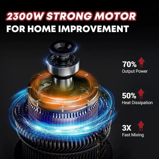 Alt view image 3 of 7 - Cement Mixer, 2300W Handheld Electric Concrete Mixer, Portable Mortar Mixer with 6 Adjustable Speed, 110V Mud Mixer for Mixing Mud, Cement, Mortar, Paint, Fodder