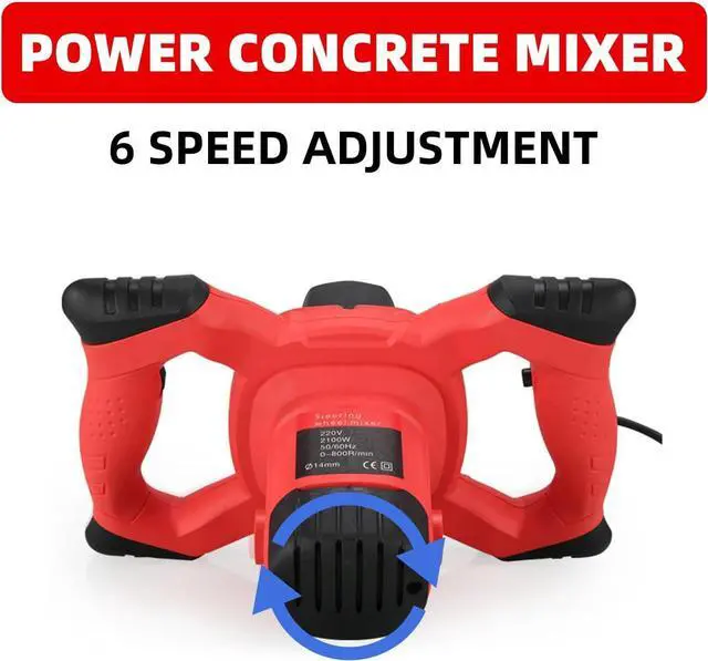 Alt view image 4 of 7 - Cement Mixer 2300W, Handheld Electric Concrete Mixer with 6 Adjustable Speed, 110V Portable Mud Mixer Paint Mixer for Motar Grout Plaster Thinset Fodder Stirring Tool