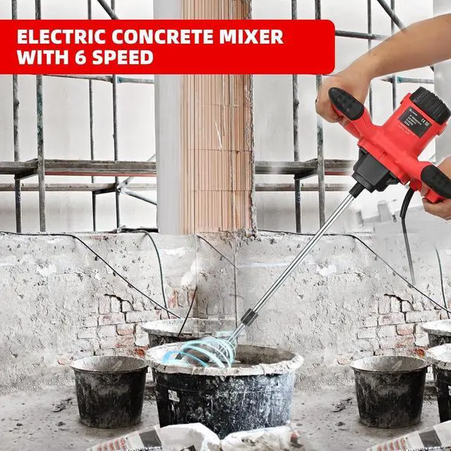 Alt view image 6 of 7 - Cement Mixer 2300W, Handheld Electric Concrete Mixer with 6 Adjustable Speed, 110V Portable Mud Mixer Paint Mixer for Motar Grout Plaster Thinset Fodder Stirring Tool