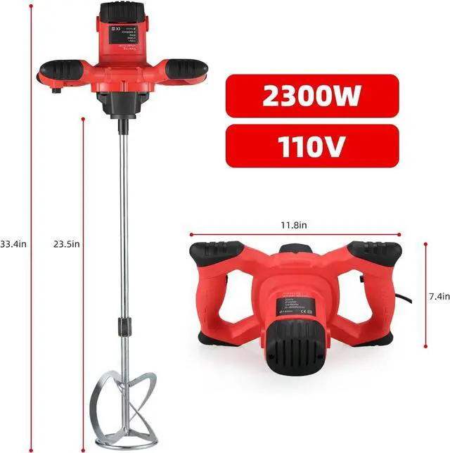 Alt view image 7 of 7 - Cement Mixer 2300W, Handheld Electric Concrete Mixer with 6 Adjustable Speed, 110V Portable Mud Mixer Paint Mixer for Motar Grout Plaster Thinset Fodder Stirring Tool