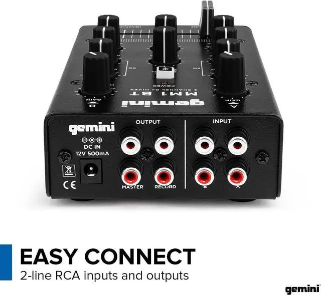 Alt view image 4 of 6 - Gemini Portable Bluetooth DJ Mixer  2-Channel Mini Audio Mixer with Wireless Input, RCA, Mic & Headphone Jacks, EQ & Crossfader  Compact DJ Mixer Board for Beginners & Mobile DJs (MM1BT)