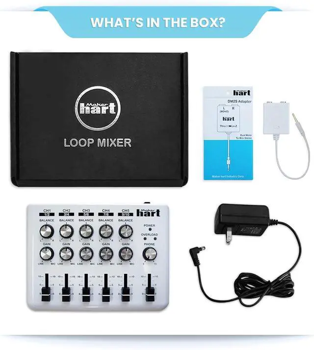 Alt view image 3 of 7 - LOOP MIXER - Portable Audio Mixer with 5 Channel stereo inputs, 3 Outputs via 3.5mm jack. Including a Mono to Stereo DM2S Adapter.