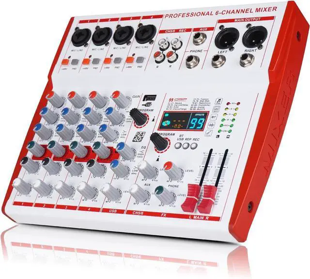 Main image of MW-6 6 Channel Professional DJ Audio Mixer, Portable Controller Mixer with DSP 99 Preset Effects for Live Streaming, Podcasting, Family Party (mw-6 white)
