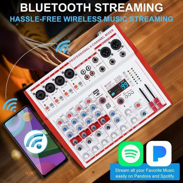 Alt view image 5 of 7 - MW-6 6 Channel Professional DJ Audio Mixer, Portable Controller Mixer with DSP 99 Preset Effects for Live Streaming, Podcasting, Family Party (mw-6 white)