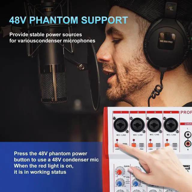 Alt view image 7 of 7 - MW-6 6 Channel Professional DJ Audio Mixer, Portable Controller Mixer with DSP 99 Preset Effects for Live Streaming, Podcasting, Family Party (mw-6 white)