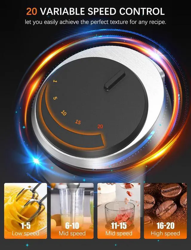 Alt view image 3 of 7 - Immersion Blender Handheld  Hand Blender,20 Speeds and Turbo Mode Hand Mixer, 3-in-1 Heavy Duty Copper Motor Stainless Steel