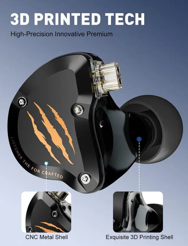 Alt view image 2 of 6 - in Ear Monitors Headphones, HiFi Wired Earbuds with Noise Isolating, Type-C with Microphone Earphone, IEM Headset with Detachable Recessed 2Pin Cable for Gaming, Musicians, Singer