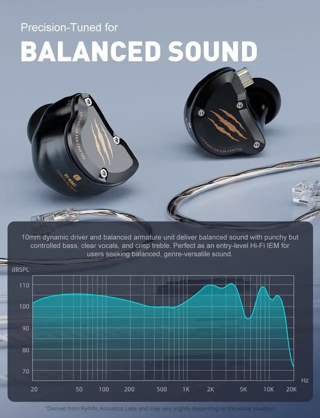 Alt view image 5 of 6 - in Ear Monitors Headphones, HiFi Wired Earbuds with Noise Isolating, Type-C with Microphone Earphone, IEM Headset with Detachable Recessed 2Pin Cable for Gaming, Musicians, Singer