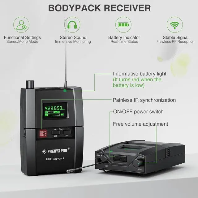 Alt view image 3 of 6 - Wireless in-Ear Monitor System, Stereo IEM System with Rack Mount Kit, 89 Frequencies, 900MHz UHF Band, 164ft Range, Suitable for Stage & Studio (4 Bodypacks with Transmitter)