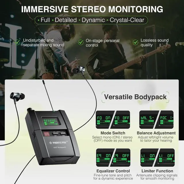 Alt view image 4 of 6 - Wireless in-Ear Monitor System, Stereo IEM System with Rack Mount Kit, 89 Frequencies, 900MHz UHF Band, 164ft Range, Suitable for Stage & Studio (4 Bodypacks with Transmitter)