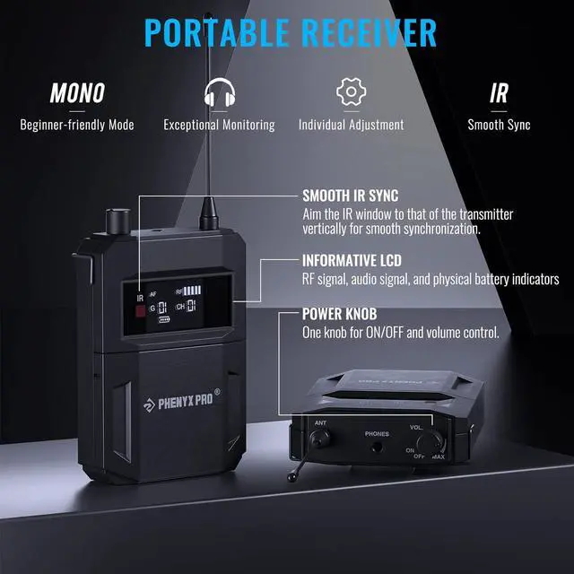 Alt view image 3 of 6 - UHF Mono Wireless in-Ear Monitor System, Metal Wireless IEM System, Bodypack Receiver, 50 Adjustable Frequencies, Separate Outputs, 164ft Operation, Suitable for Band and Studio (PTM-11)