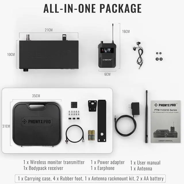 Alt view image 6 of 6 - UHF Mono Wireless in-Ear Monitor System, Metal Wireless IEM System, Bodypack Receiver, 50 Adjustable Frequencies, Separate Outputs, 164ft Operation, Suitable for Band and Studio (PTM-11)