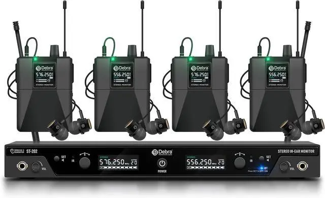 Main image of Audio PRO ST-202 UHF Stereo Wireless in Ear Monitor System, Dual Channel Wireless IEM with Monitoring Type for Stage, Receiver for Studio, Guitar, Band Performance (Dual Channel, 4 Bodypack)