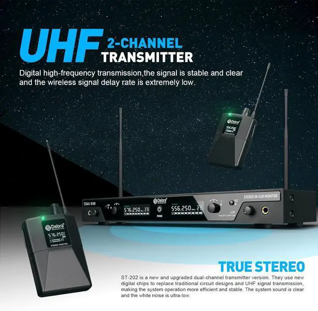 Alt view image 5 of 6 - Audio PRO ST-202 UHF Stereo Wireless in Ear Monitor System, Dual Channel Wireless IEM with Monitoring Type for Stage, Receiver for Studio, Guitar, Band Performance (Dual Channel, 4 Bodypack)