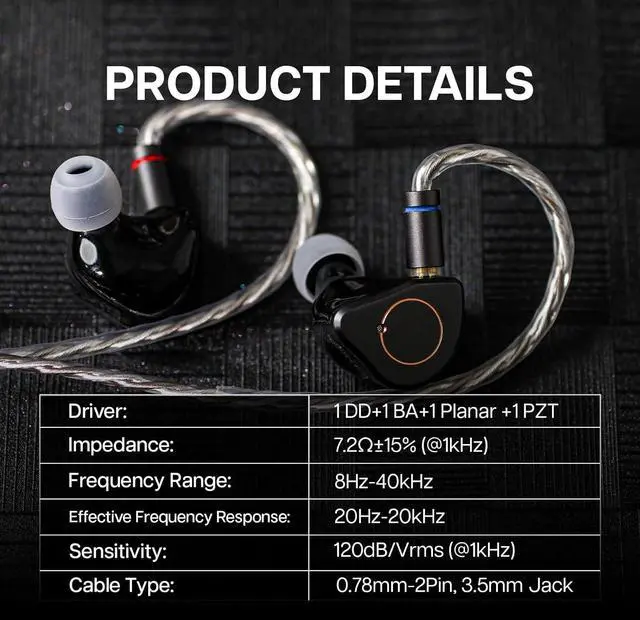 Alt view image 2 of 7 - SIMGOT SuperMix 4 1DD+1BA+1Planar+1PZT Hybrid Drivers Earphones, HiFi in Ear Monitor IEM, Wired Gaming Earbuds with OFC Silver-Plated Cable for Musician Audiophile