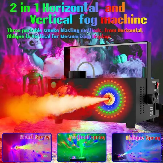 Alt view image 2 of 7 - 2 in 1 Disco Ball Horizontal,Vertical Spray Fog Machine with 72 Lights in Circle,Halloween Smoke Machine Fog with Remote,Fog Machine Outdoor Indoor for Stage DJ Party
