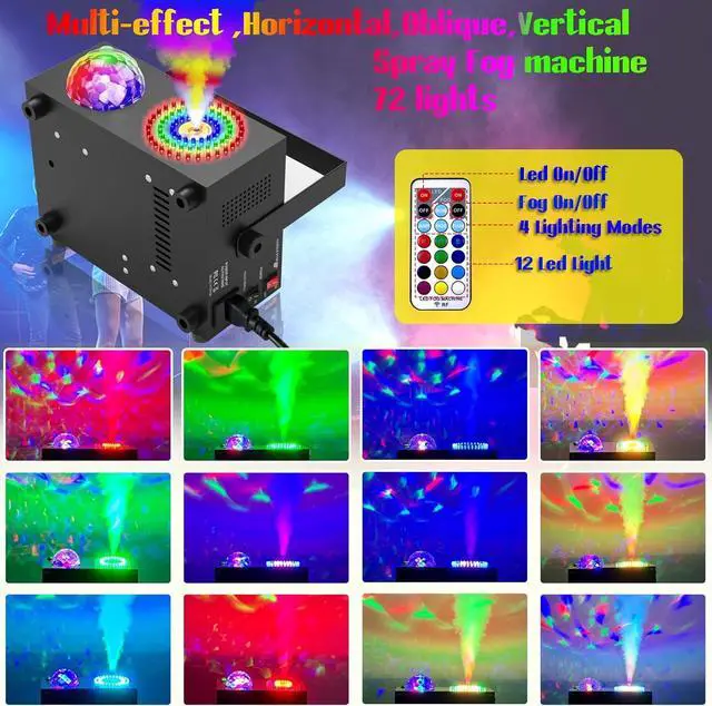 Alt view image 4 of 7 - 2 in 1 Disco Ball Horizontal,Vertical Spray Fog Machine with 72 Lights in Circle,Halloween Smoke Machine Fog with Remote,Fog Machine Outdoor Indoor for Stage DJ Party