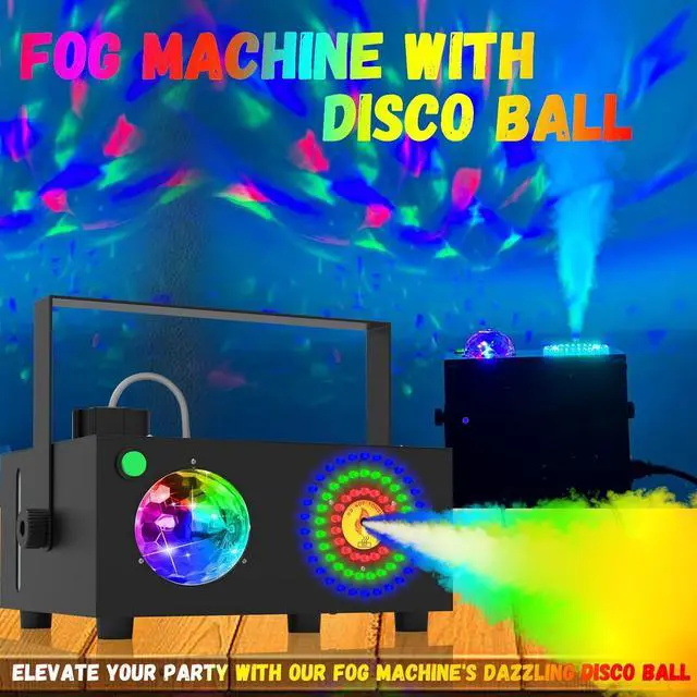 Alt view image 3 of 7 - 2 in 1 Disco Ball Horizontal,Vertical Spray Fog Machine with 72 Lights in Circle,Halloween Smoke Machine Fog with Remote,Fog Machine Outdoor Indoor for Stage DJ Party