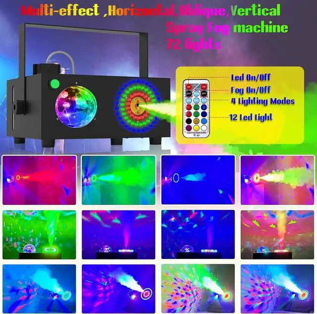 Alt view image 5 of 7 - 2 in 1 Disco Ball Horizontal,Vertical Spray Fog Machine with 72 Lights in Circle,Halloween Smoke Machine Fog with Remote,Fog Machine Outdoor Indoor for Stage DJ Party