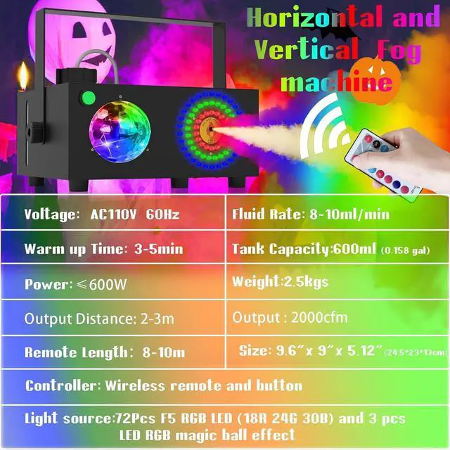 Alt view image 7 of 7 - 2 in 1 Disco Ball Horizontal,Vertical Spray Fog Machine with 72 Lights in Circle,Halloween Smoke Machine Fog with Remote,Fog Machine Outdoor Indoor for Stage DJ Party
