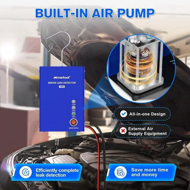 Alt view image 2 of 7 - T80 Automotive Smoke Machine Leak Detector, EVAP Vacuum Smoke Tester Machine with Liquid Level Gauge, Built-in Air Pump Smoke Detector for All DC 12V Vehicles