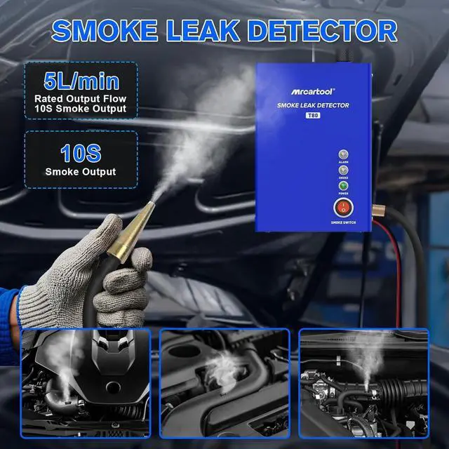 Alt view image 3 of 7 - T80 Automotive Smoke Machine Leak Detector, EVAP Vacuum Smoke Tester Machine with Liquid Level Gauge, Built-in Air Pump Smoke Detector for All DC 12V Vehicles