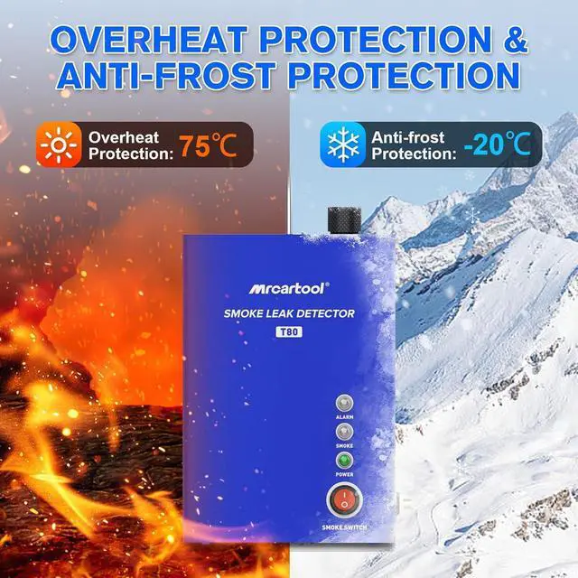 Alt view image 5 of 7 - T80 Automotive Smoke Machine Leak Detector, EVAP Vacuum Smoke Tester Machine with Liquid Level Gauge, Built-in Air Pump Smoke Detector for All DC 12V Vehicles