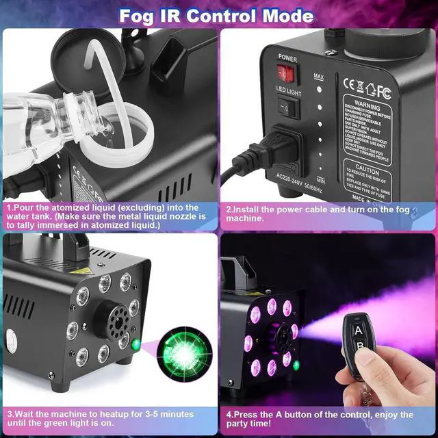 Alt view image 7 of 7 - Smoke Machine, Wi-Fi Smart Fog Machine with 8 LED Lights and 13 Colorful LED Lights Effect, App Control LED Fog Machine 500W 2300CFM for Halloween, DJ, Party, Stage